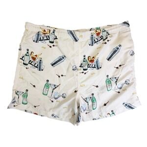 Coconut Pier Swim Trunks Mens Small White Cocktail Martini Pinup Print Shorts